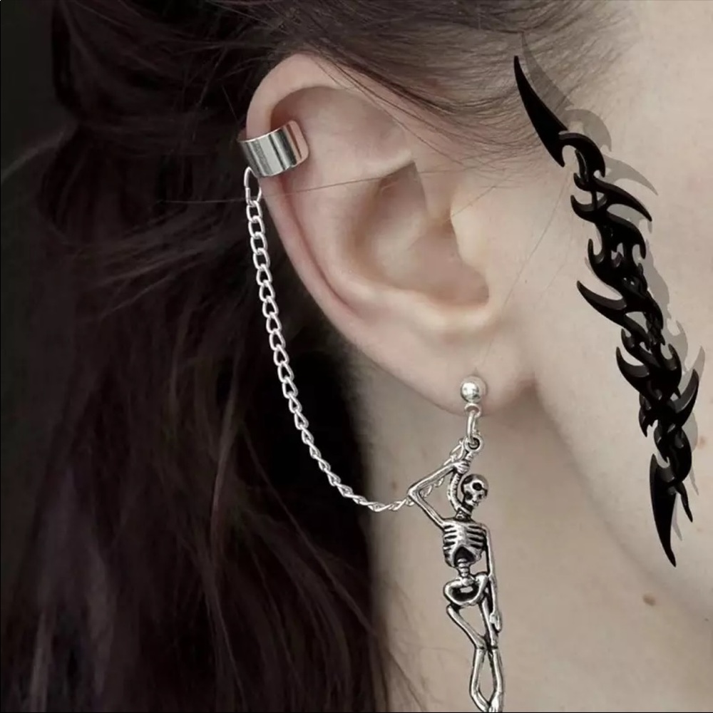 2 Piece Hanging Skeleton Ear Cuff Earrings